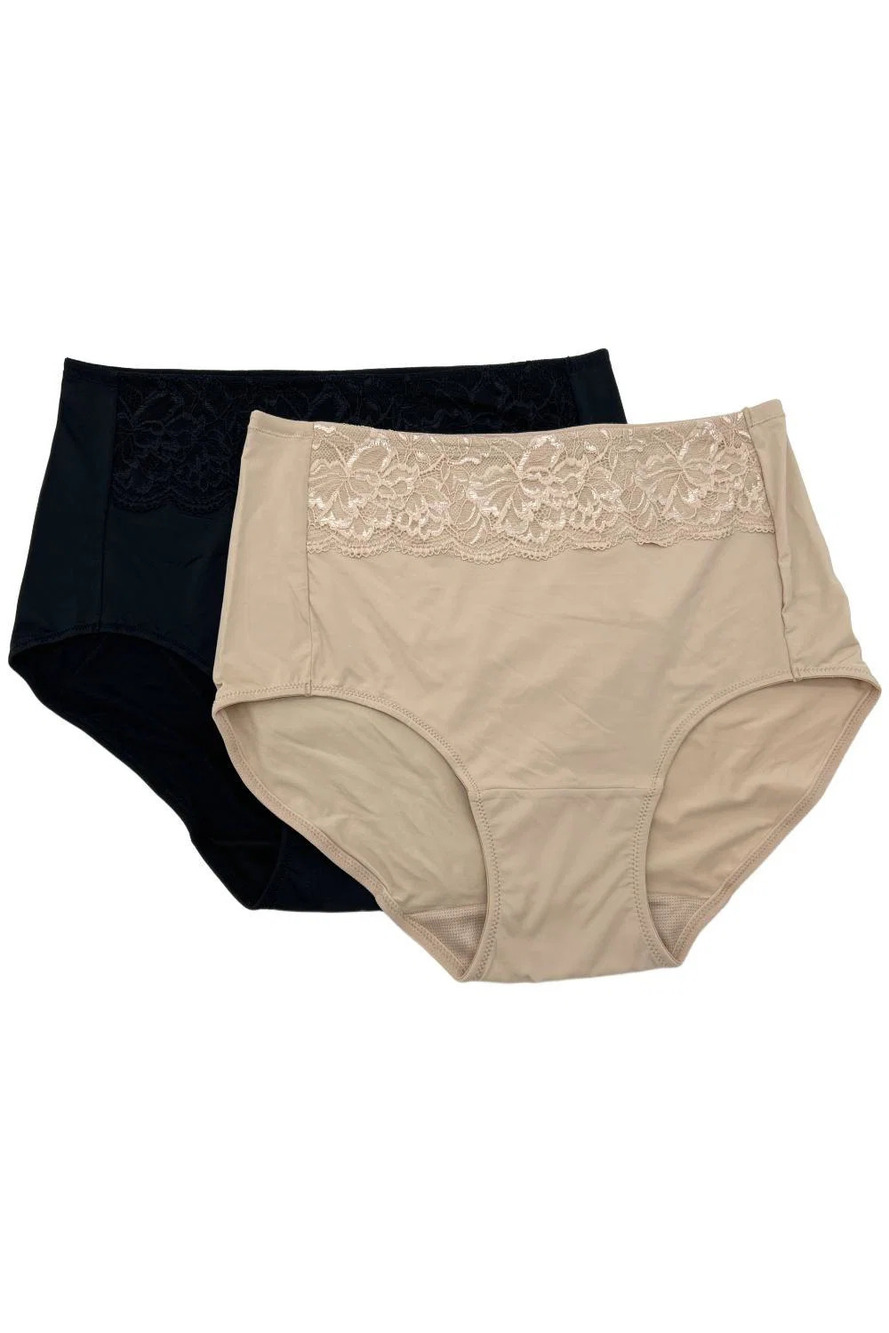 Breezies Women's 2-pack Set Natural Curves Full Brief Panty Blk/Beige - Regular